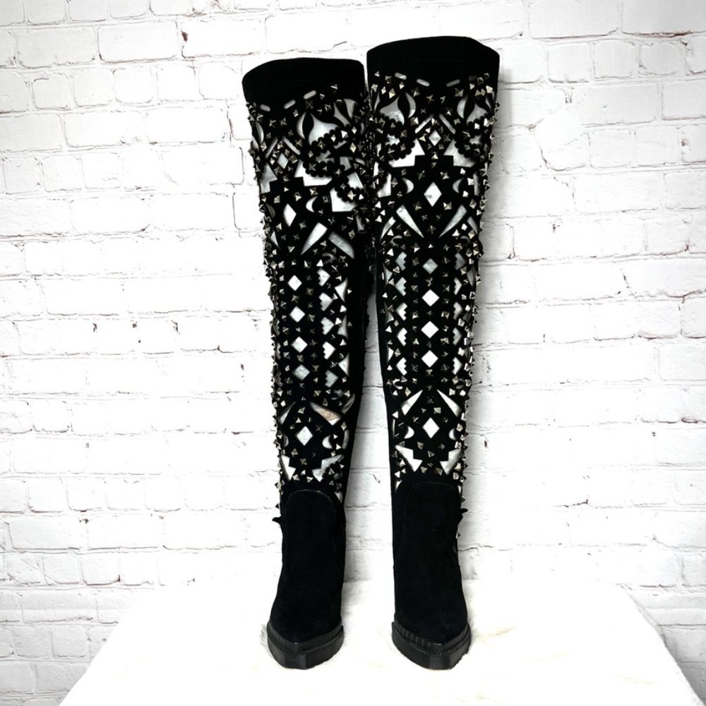 🚫SOLD! NWOT•JEFFREY CAMPBELL•INCREDIBLE Basilica Studded Suede Sheer Over The - Picture 12 of 16